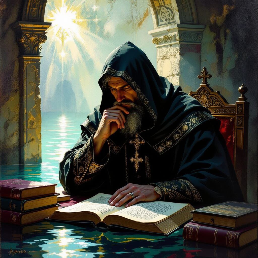 Mystical Medieval Inquisitor in Impasto Oil Painting