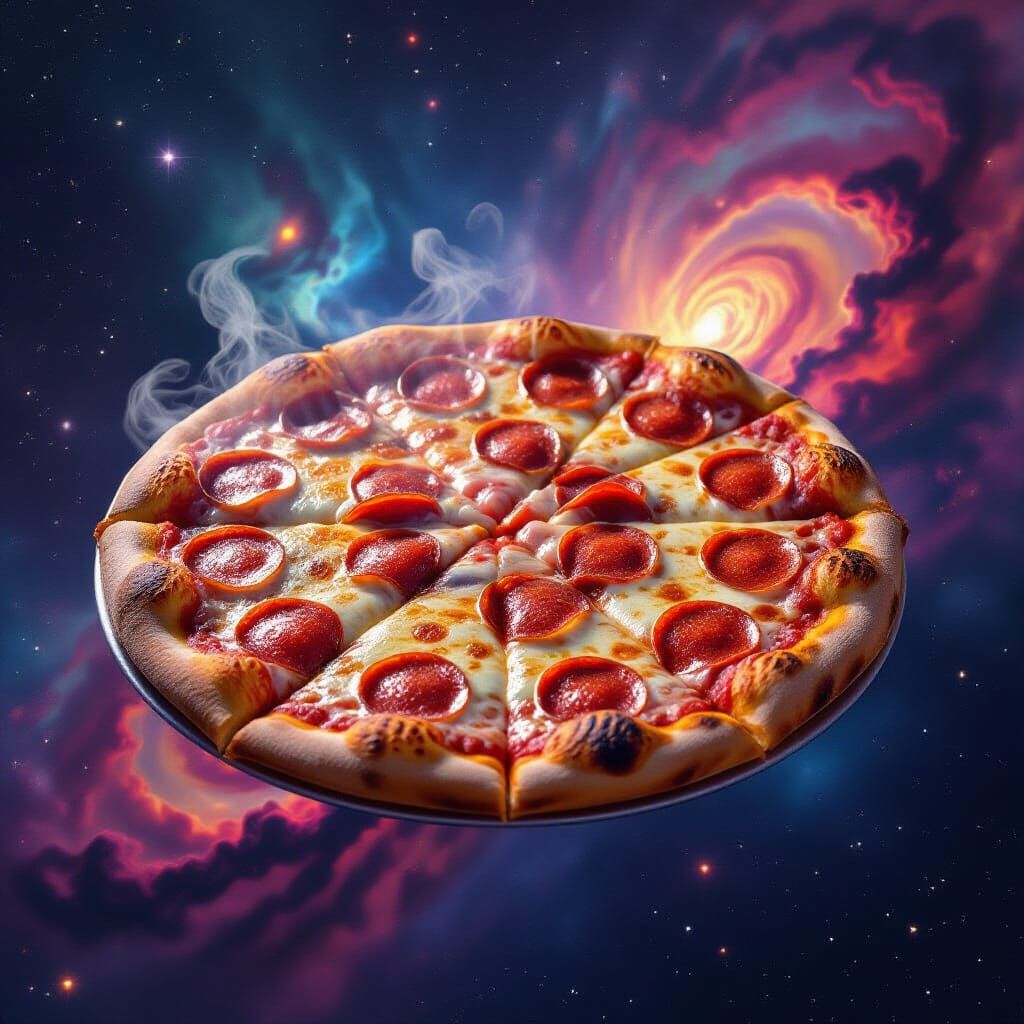 Pizza Among Nebulae in Digital Art Style