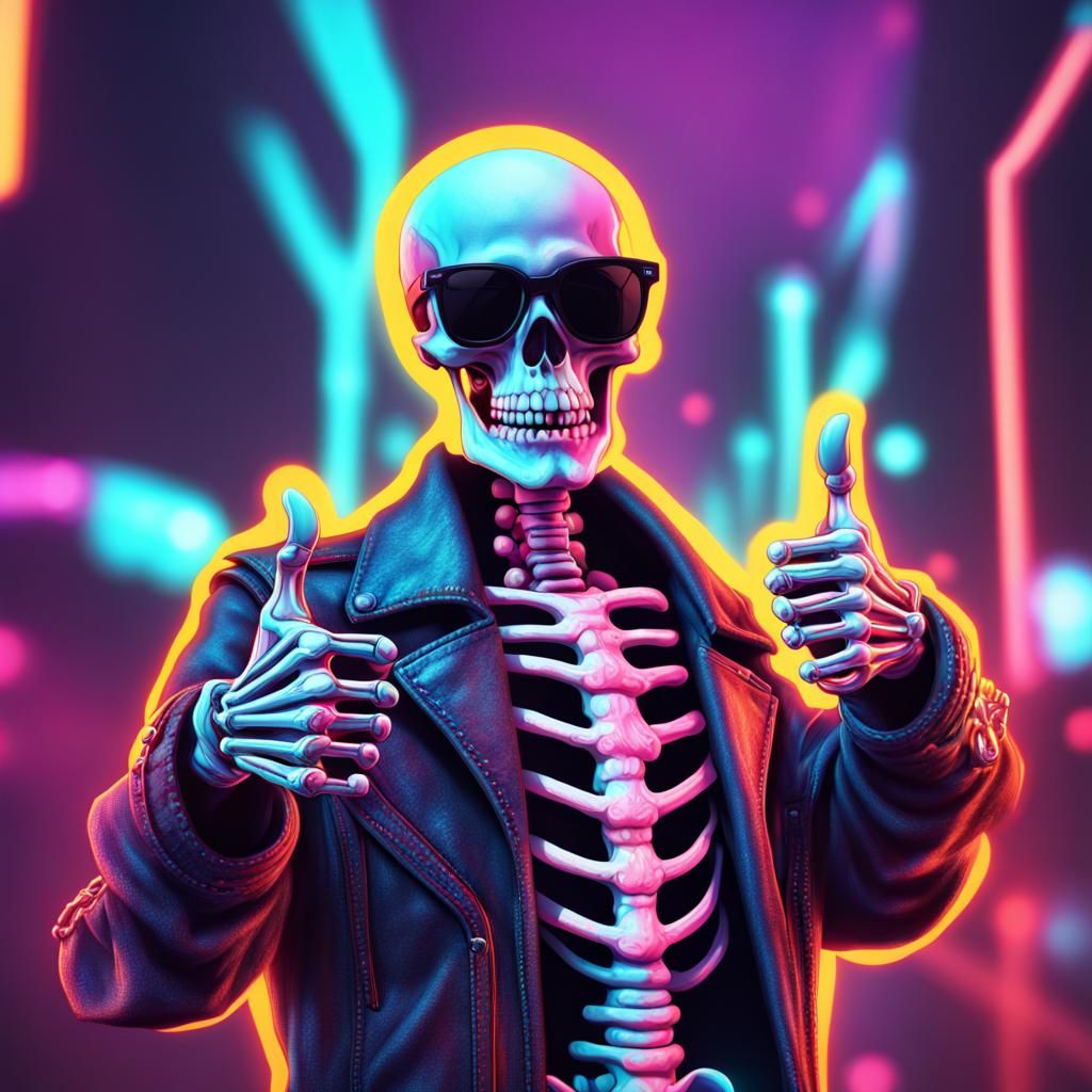 Cool Skeleton with Sunglasses in 80s Style