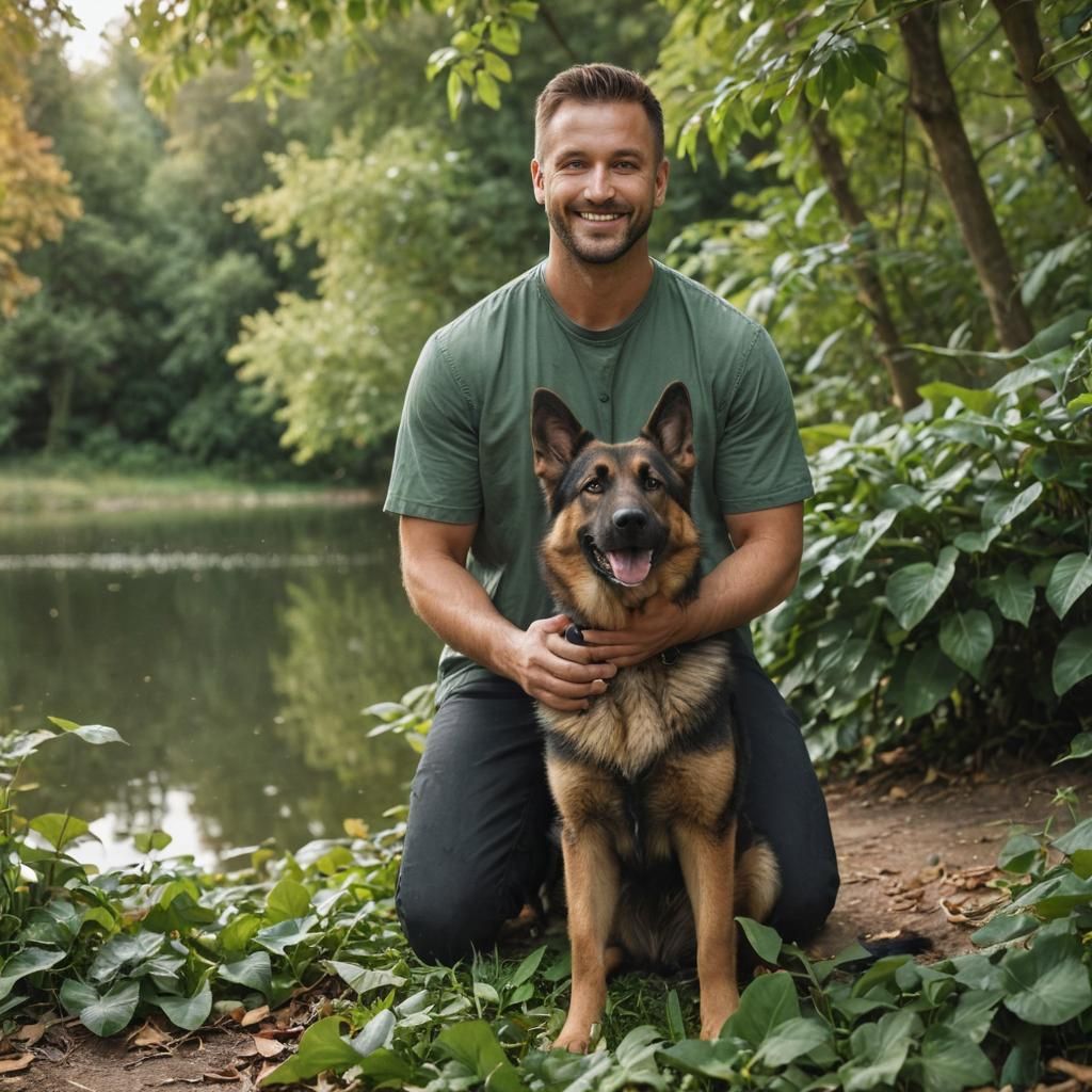 Man and Dog Portrait in Natural Light
