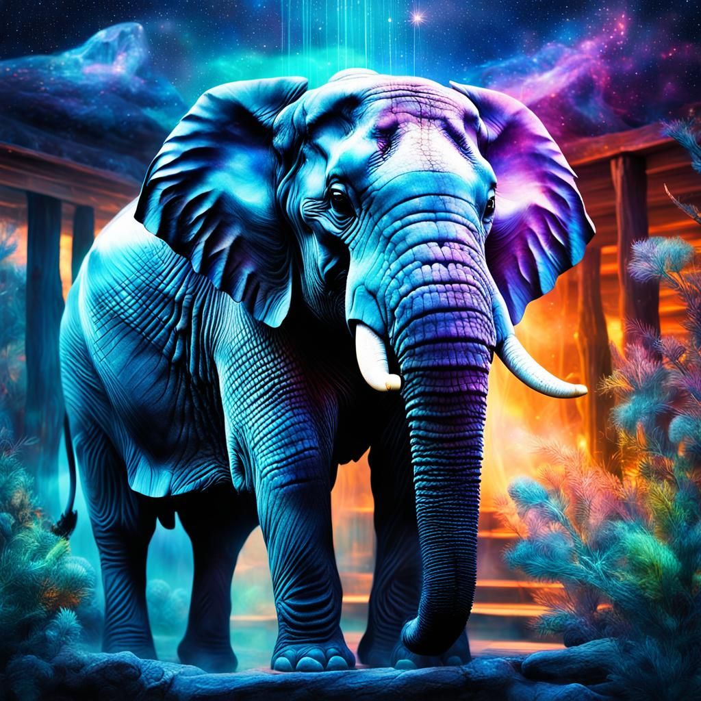 Elephant in Sauna: Double Exposure Visionary Art