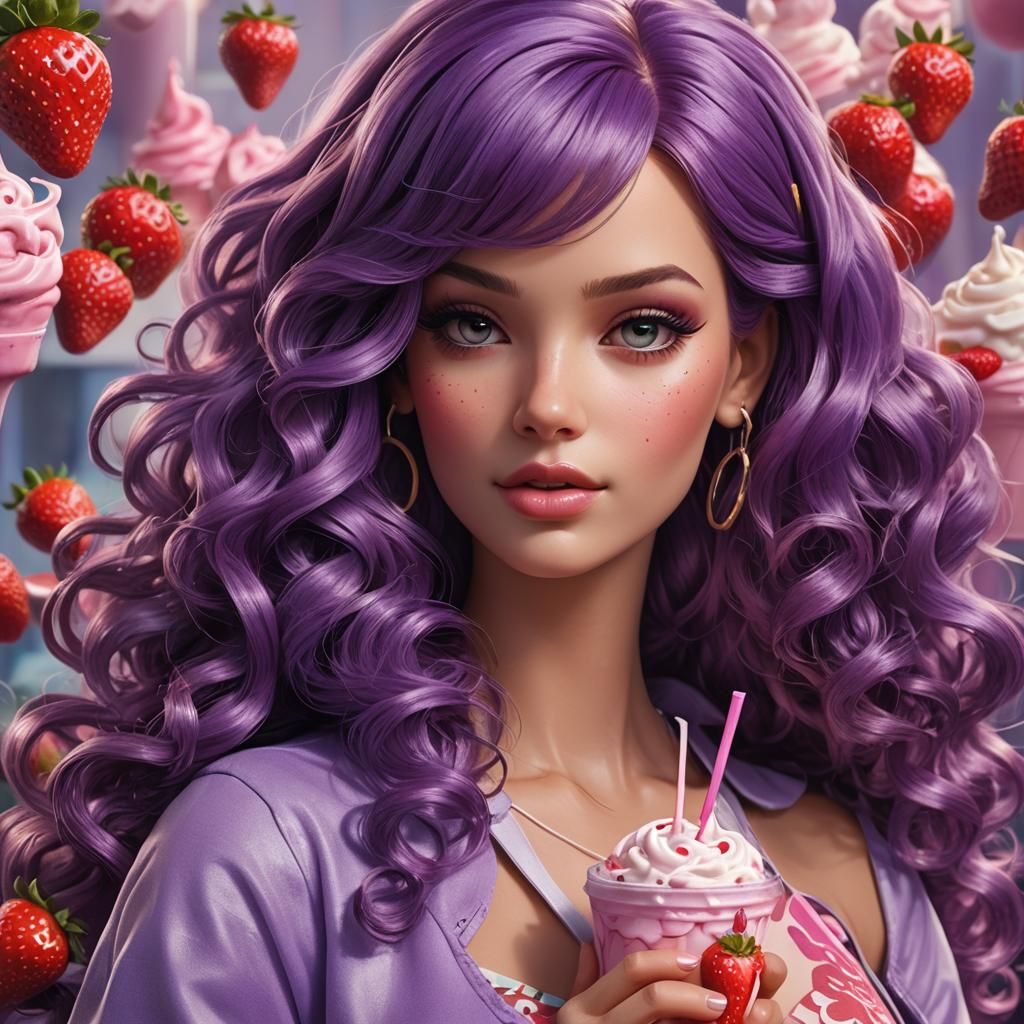 Hyperrealistic Purple Haired Barbie Portrait