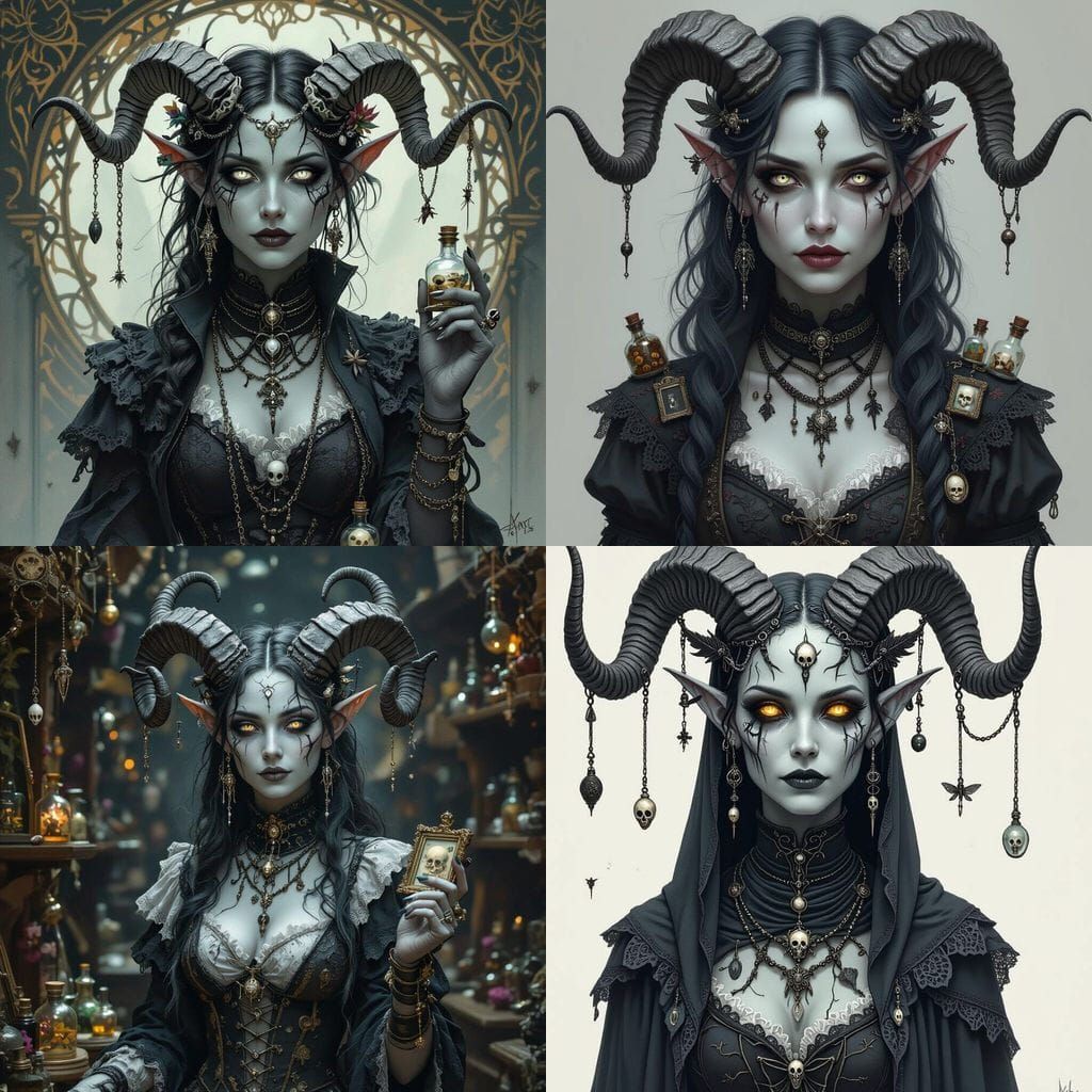 Tiefling Artificer with Marbled Skin and Foggy Eyes