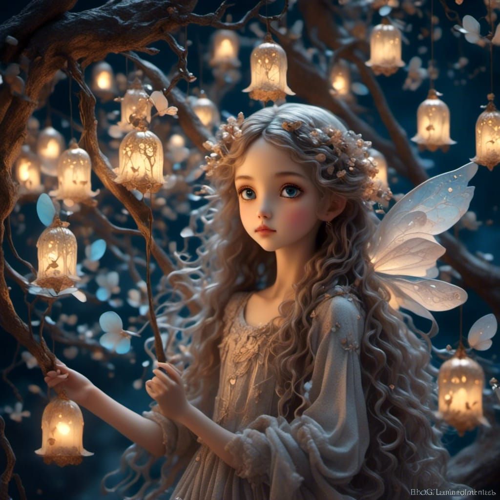 Enchanting Fairy Girl in Cosmic Lantern Light
