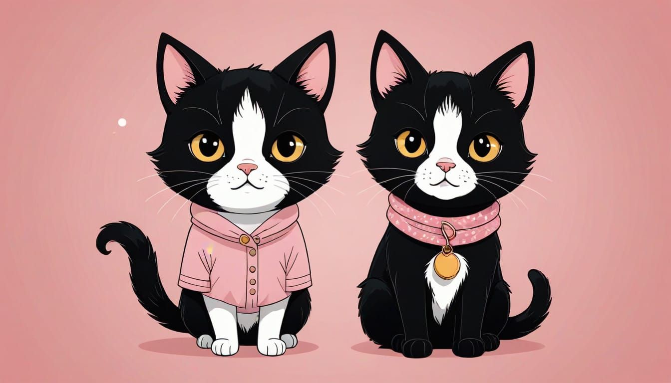 Whimsical Surrealist Pink Kitten Scene in Watercolor Washes