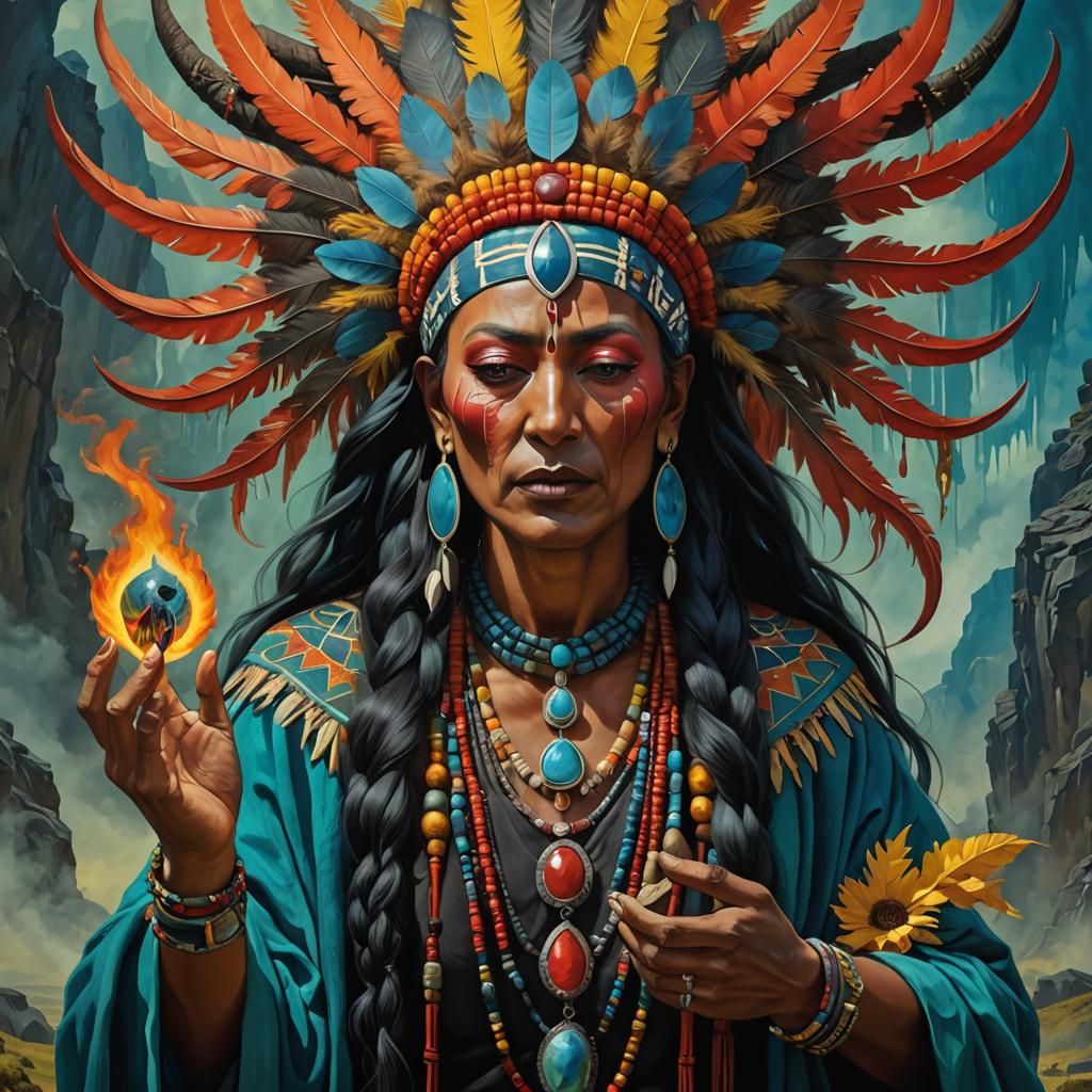 Sacred Shaman Ritual in Surrealist Style