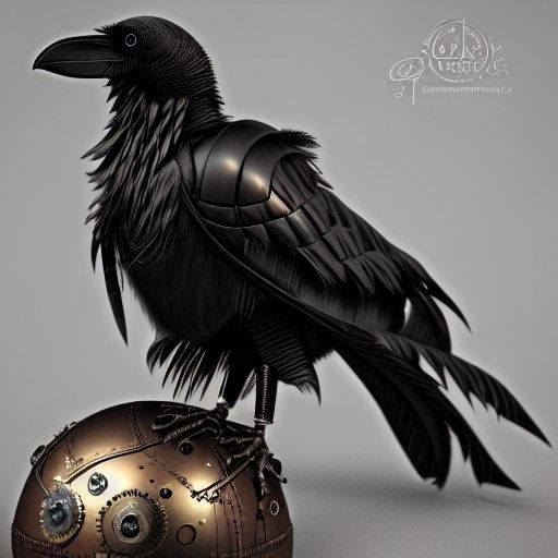 Metallic Steampunk Raven in 8K UHD Render