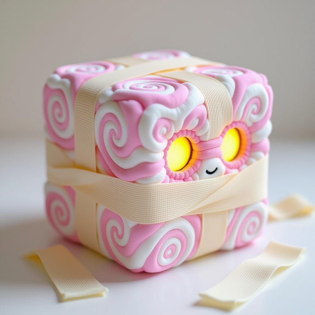 Mystical Swirling Cube with Glowing Eyes