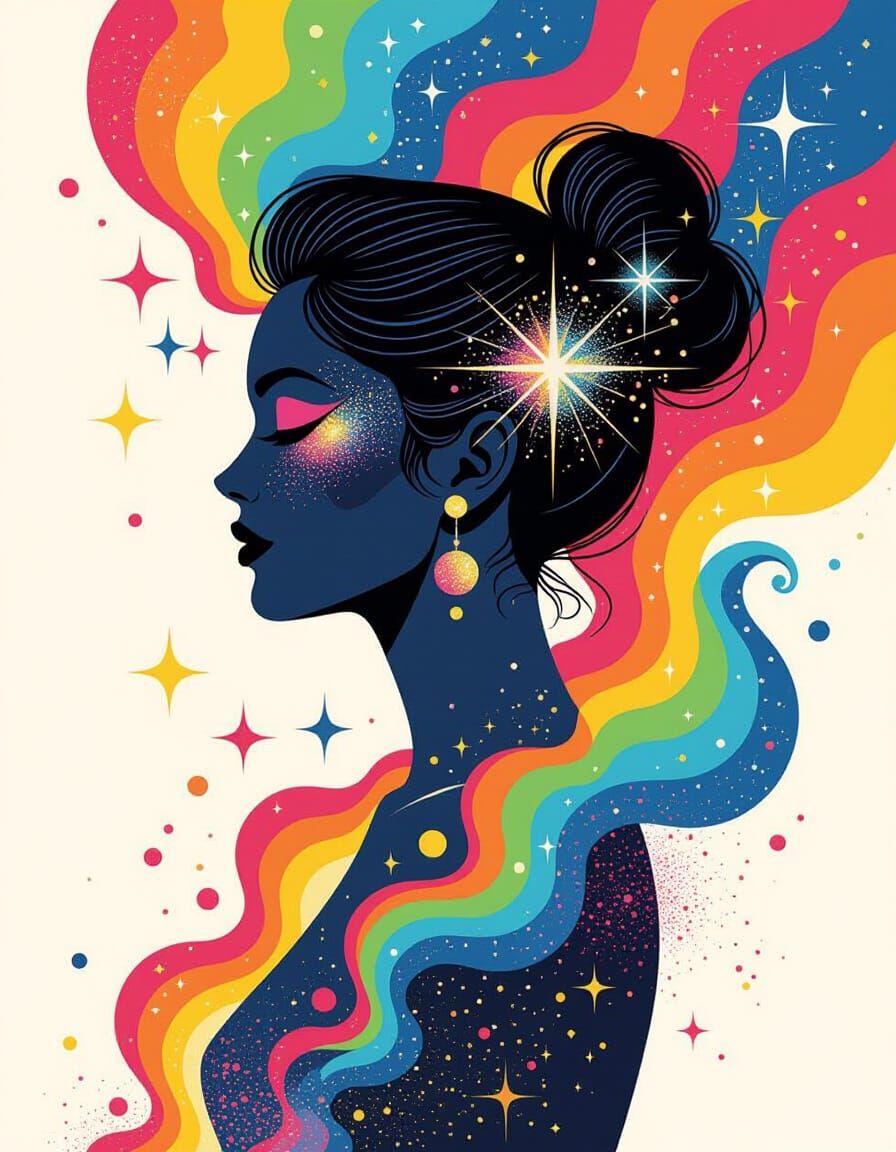 Glitter Silhouette in Fifties Futurism Style