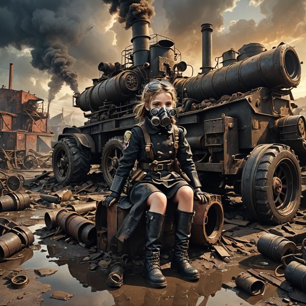 Dieselpunk WW2 Wasteland: Girl Officer in Military Setting