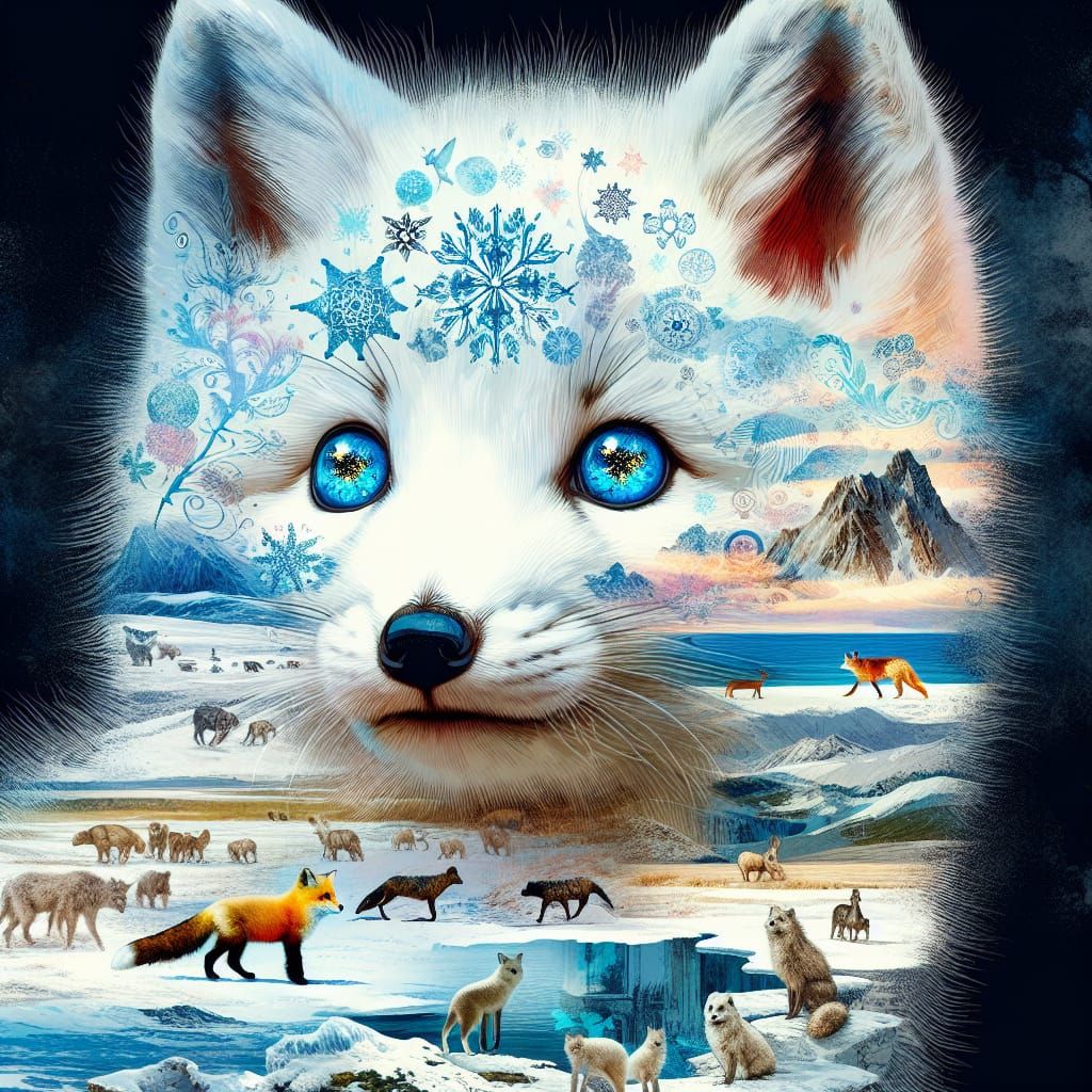 Snow Fox Double Exposure Print-Style Artwork