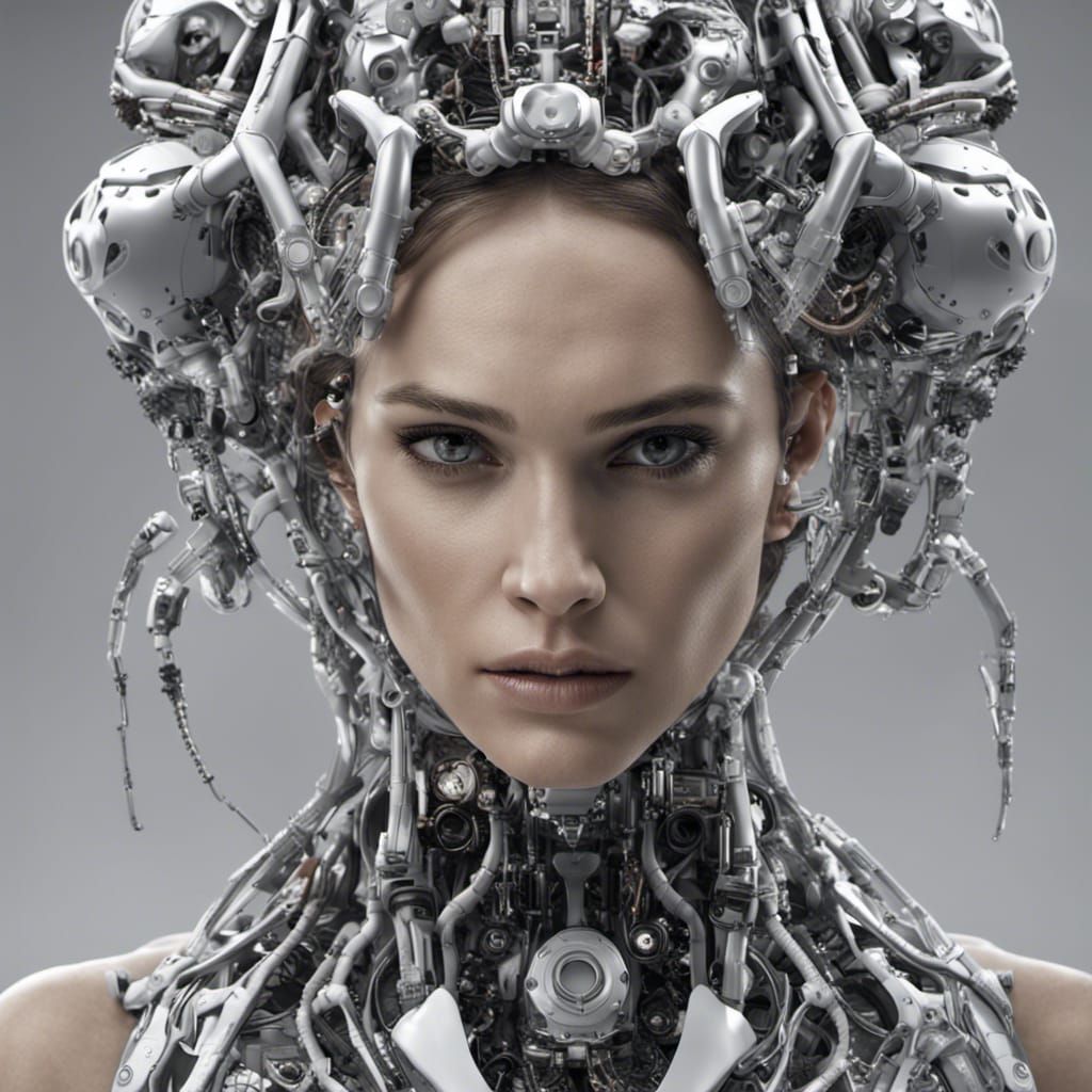 Natalie Portman as Silver Cyberpunk Cyborg in 3D