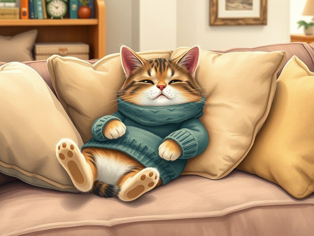 Cozy Cat Lounging in a Whimsical Living Room