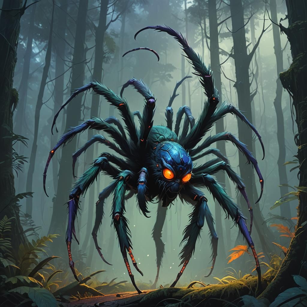 Spider Monkey Creature in Misty Forest, Fantasy Art
