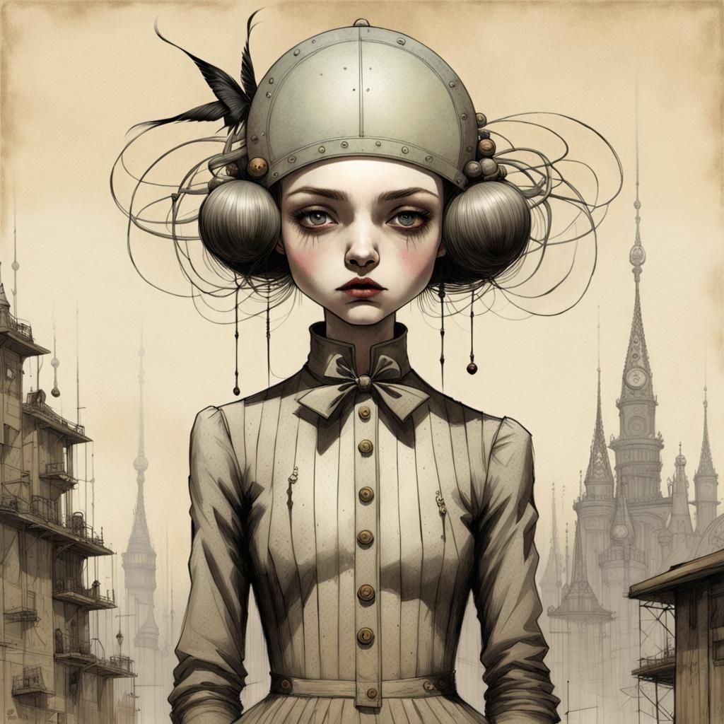 Girl in Art Brut Style Digital Painting