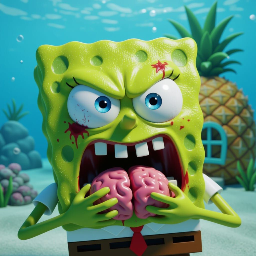 Zombie SpongeBob Eating Brains Underwater