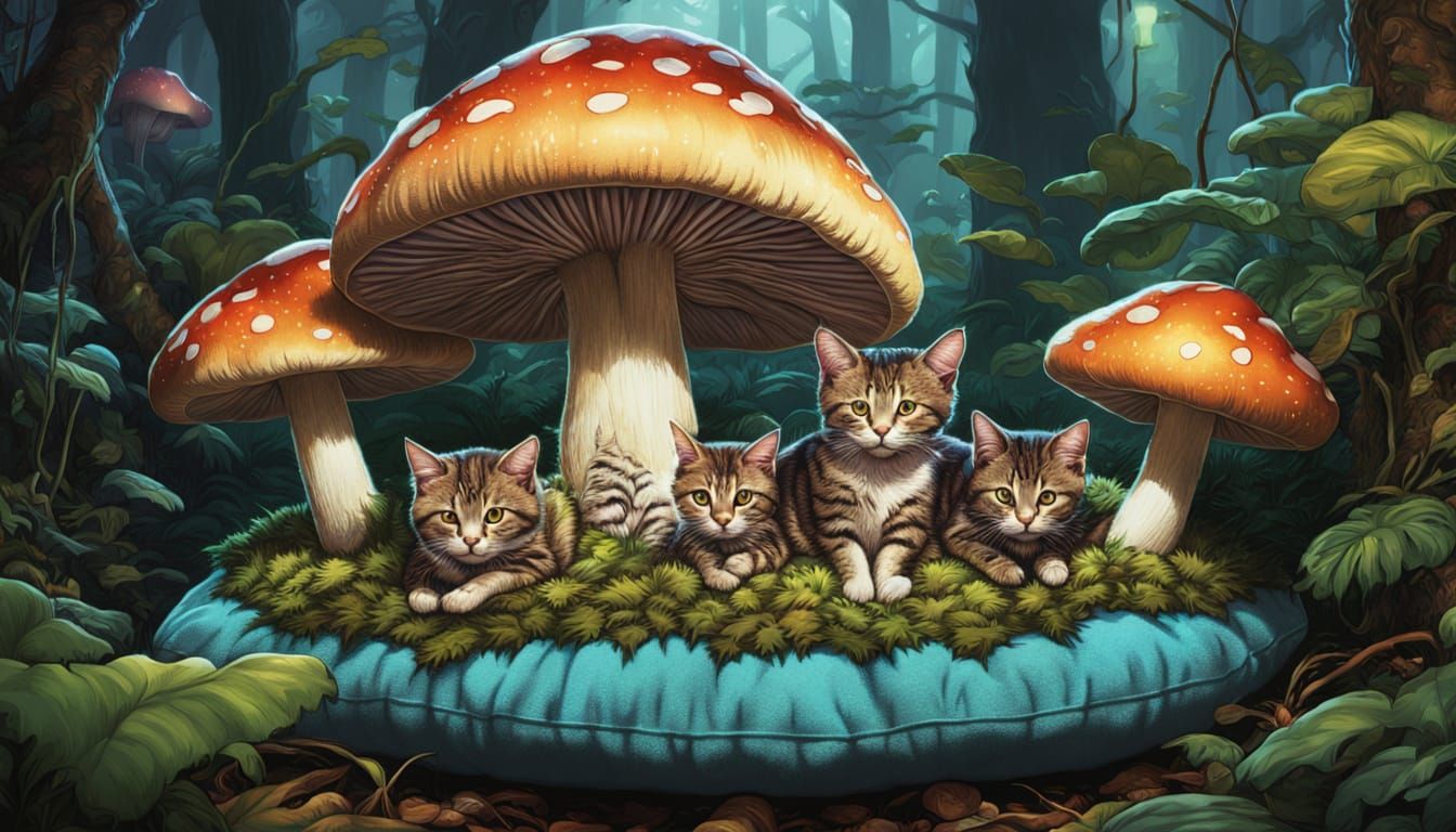 Cozy Mushroom Retreat in Vibrant Comic Book Style