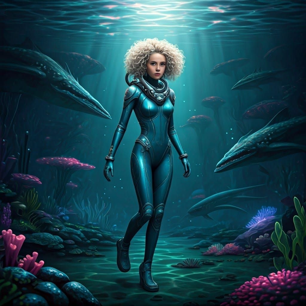 Surreal Futuristic Mermaid Explores Alien Ocean