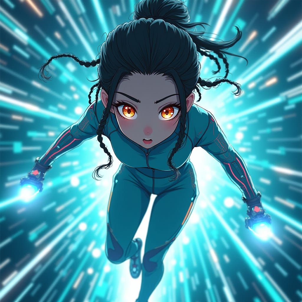 Cyberpunk Anime Girl with Pulse Amber Eyes