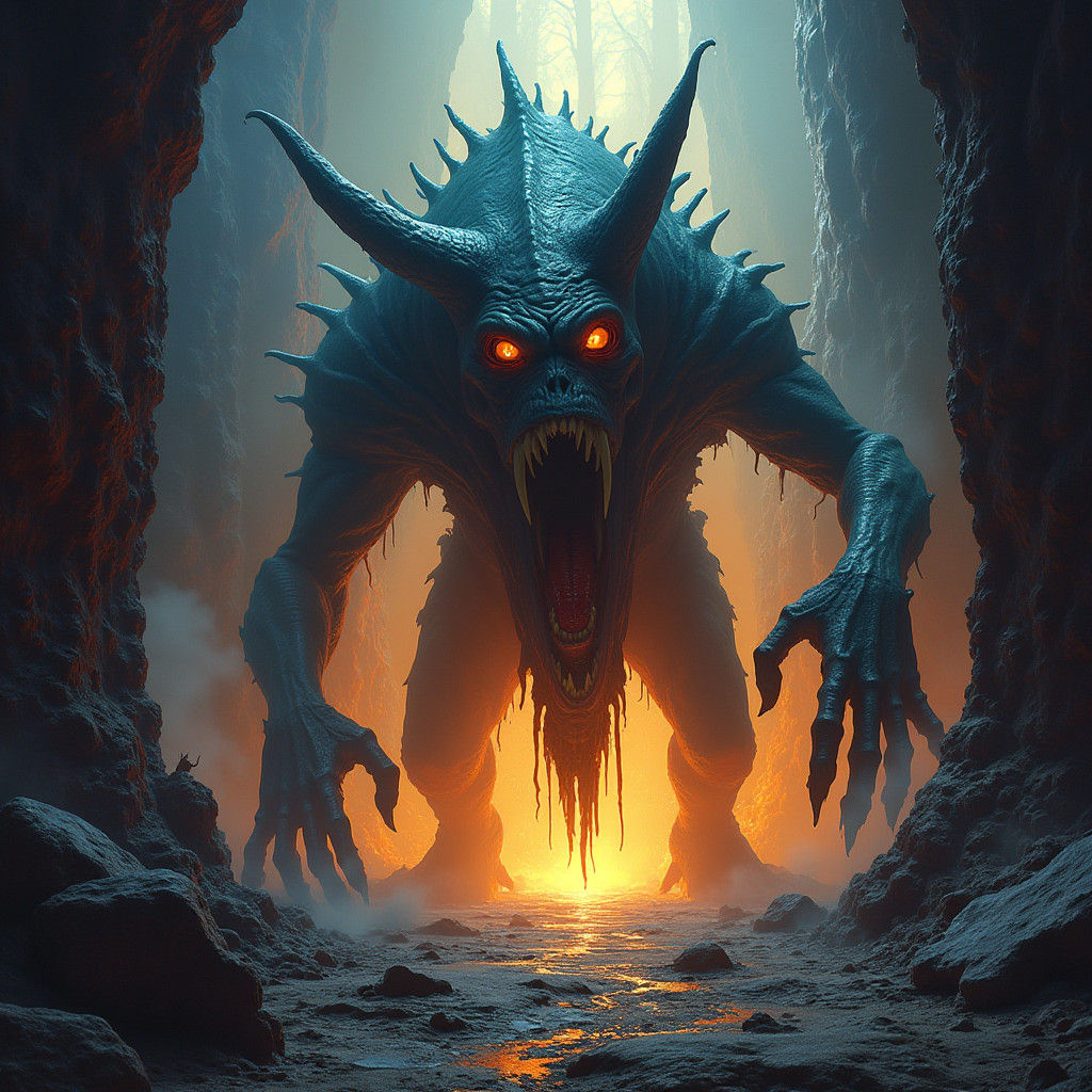 Grotesque Monster in a Dark Surreal Realm