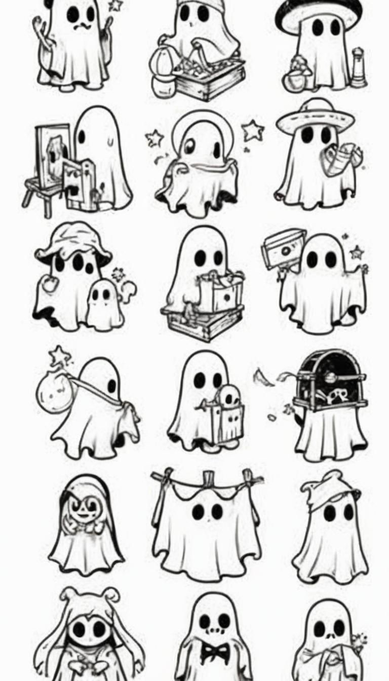 Cute Ghosts Play in Spooky Cartoon Attic