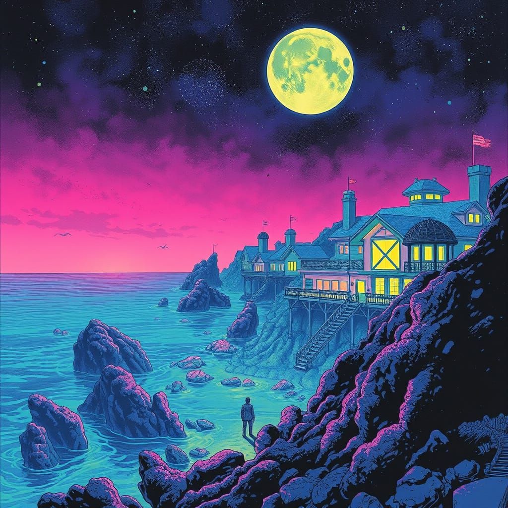 Bioluminescent Coral City in Cyberpunk Style