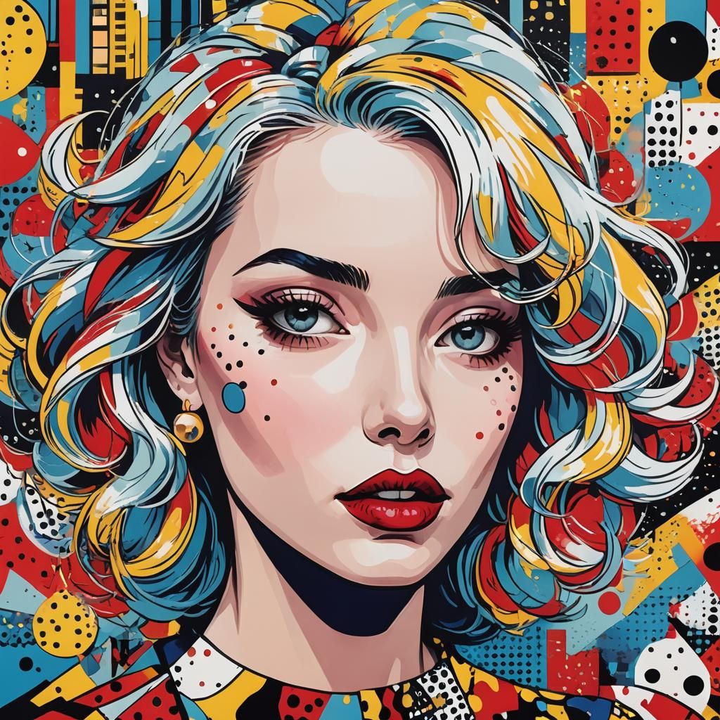 Pop Art Woman with Bold Colors in Urban Style