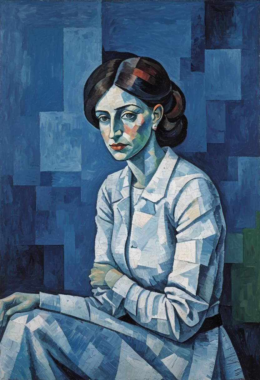 Cubist Woman Portrait with Geometric Shapes