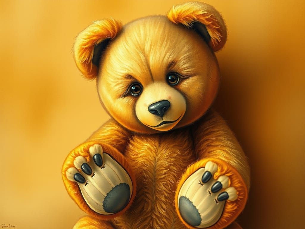 Vintage Teddy Bear Portrait in Watercolor Style