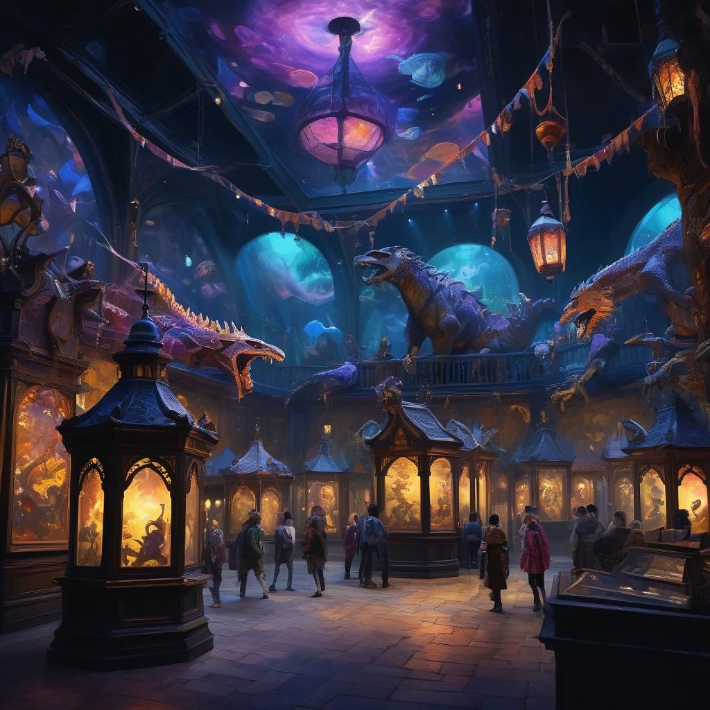 Magical Museum Night Guard in Vibrant Oil Painting