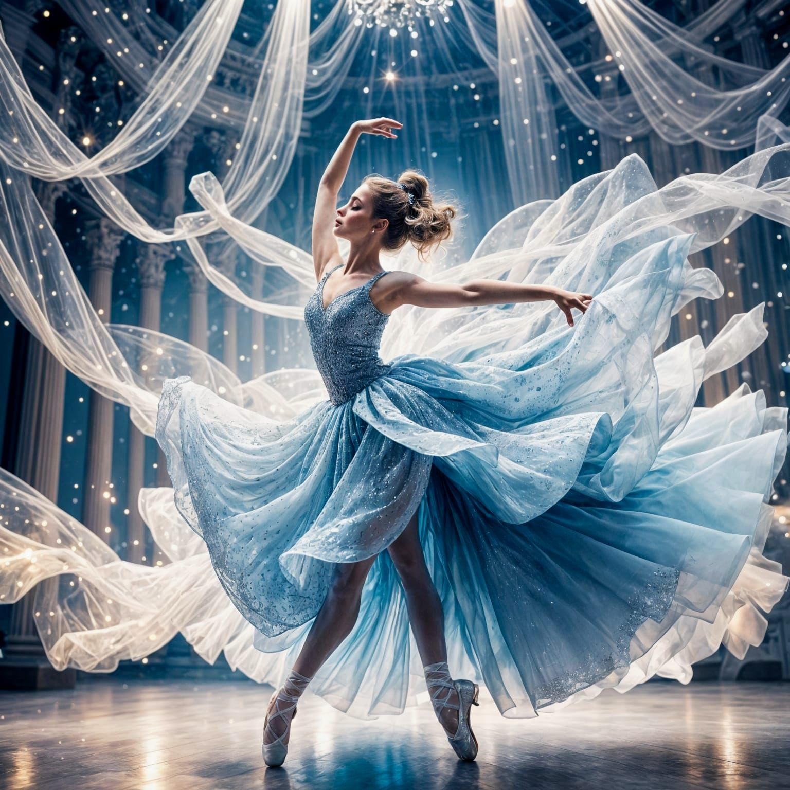 Ethereal Ballerina in a Whimsical Blue Gown