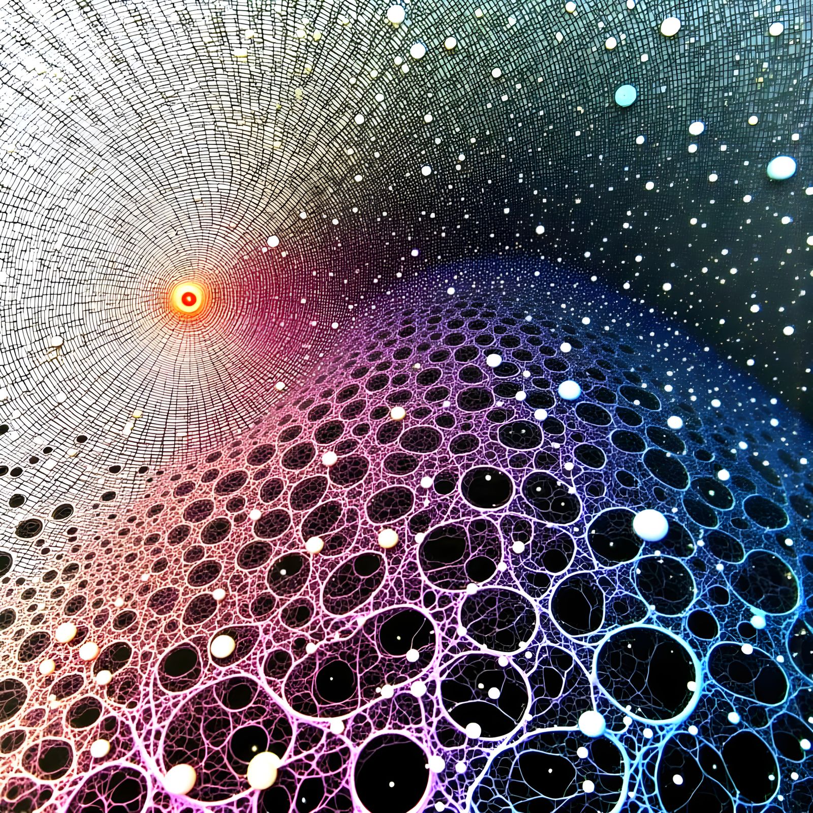 Surreal Grid Nymph Face with Cubic Waterfalls