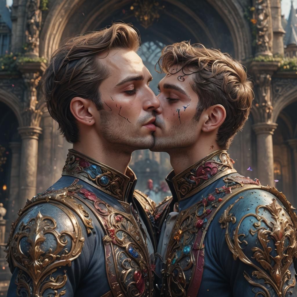 Passionate Kiss: Detailed Matte Painting of Two Men