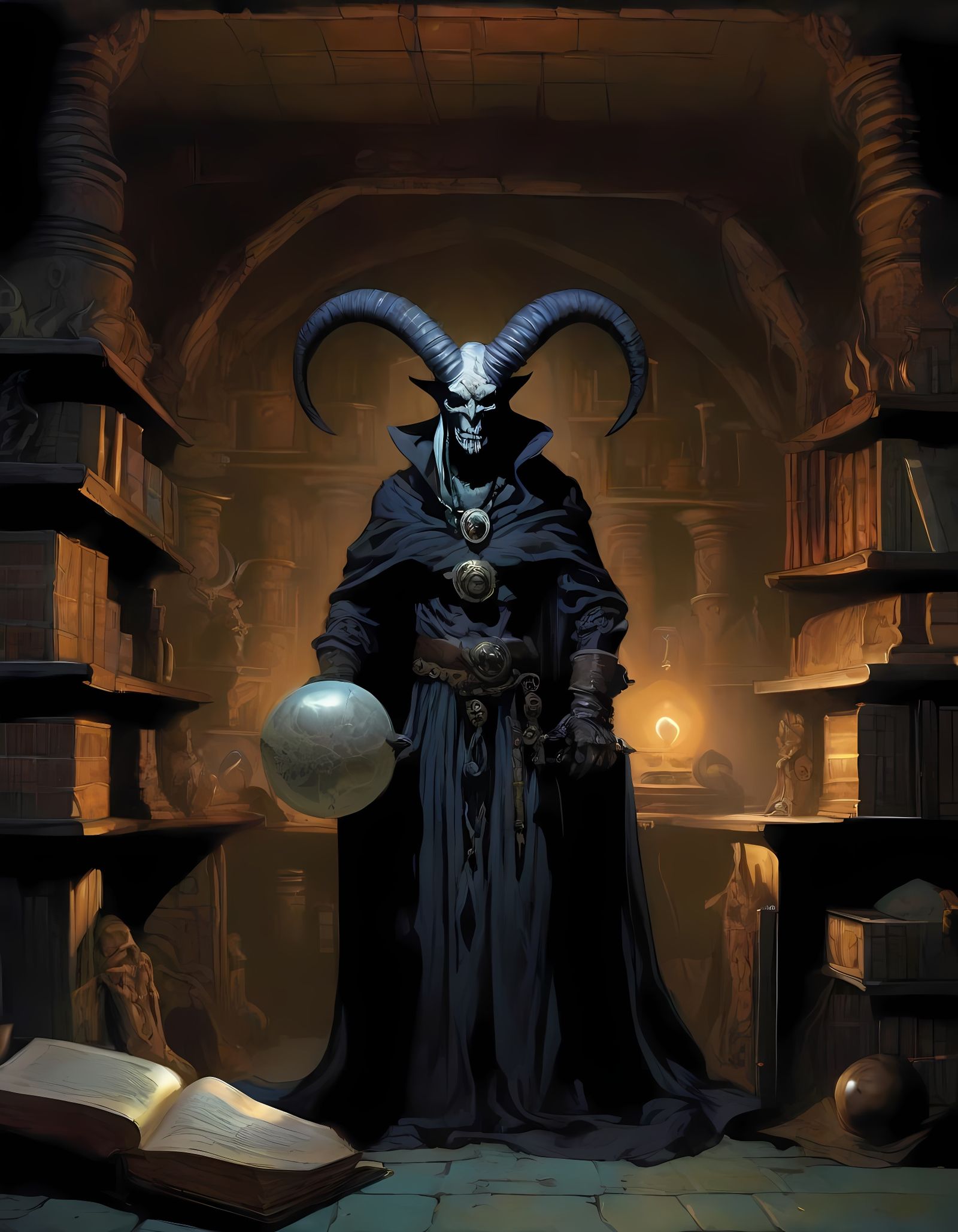 Dark Horned Wizard in Aetherpunk Fantasy Style