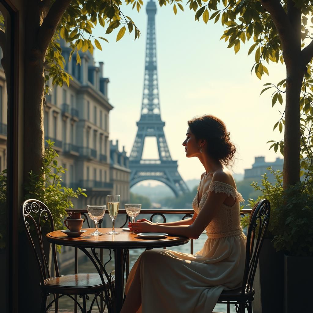 Parisian Cafe Scene in Fantasy Art Style