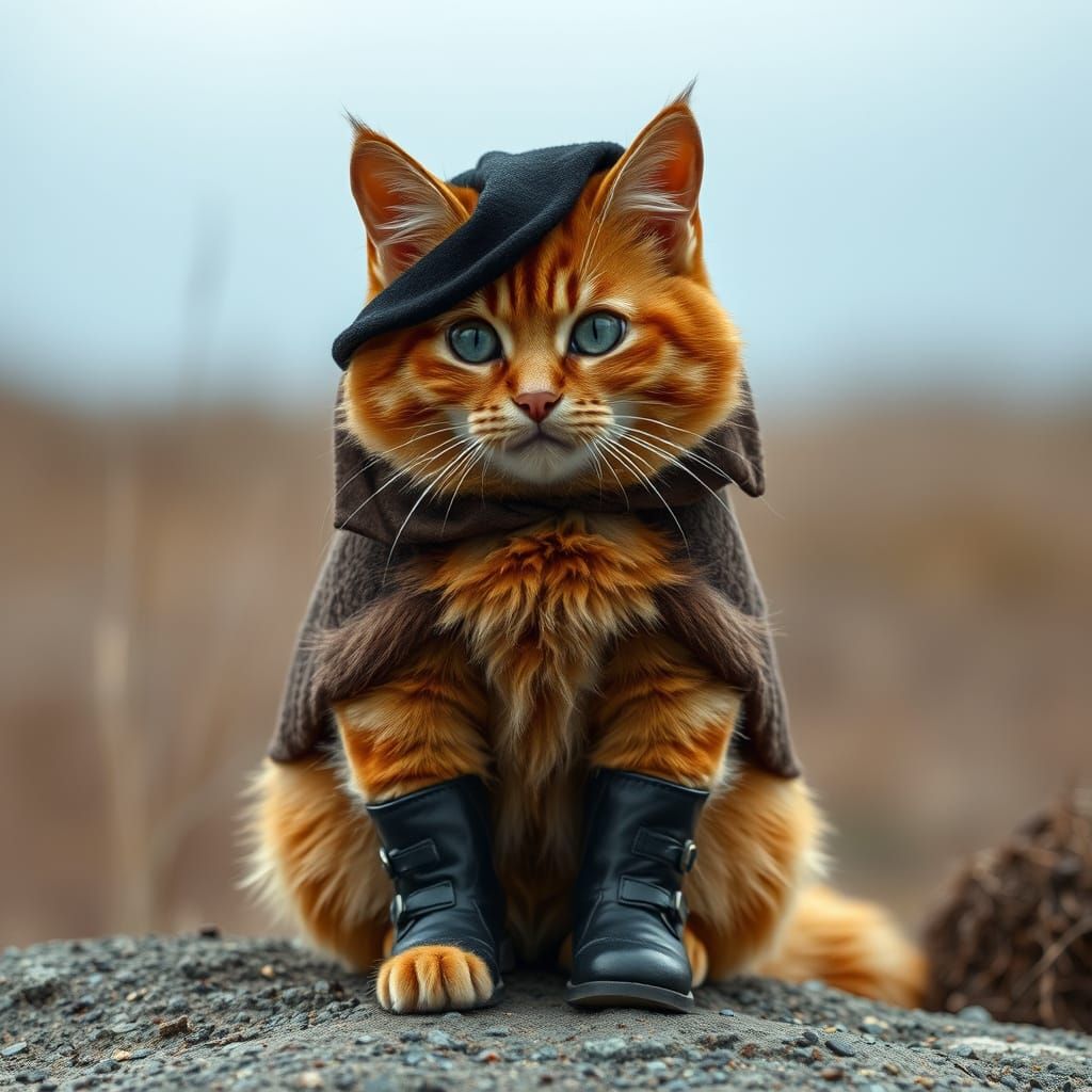 Cat in Boots and Fur Coat: Photorealistic Art