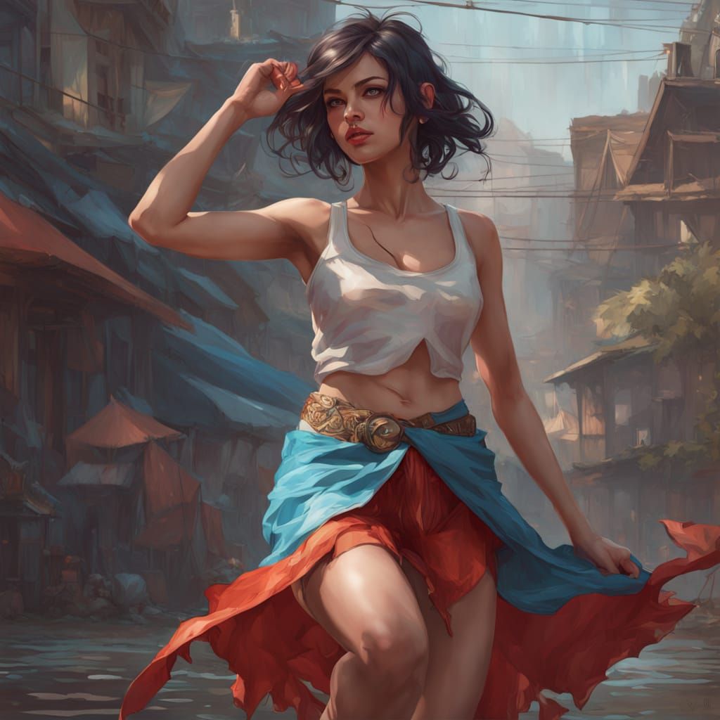 Eastern European Woman Dancing in the Rain, in the Style of ...