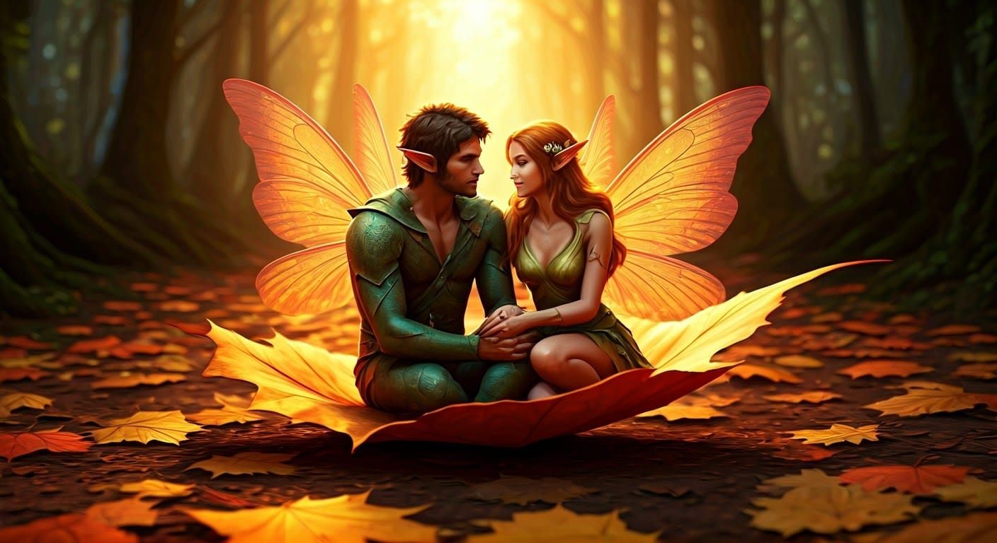 Fairies in Autumn Leaf, Fantasy Comic Art