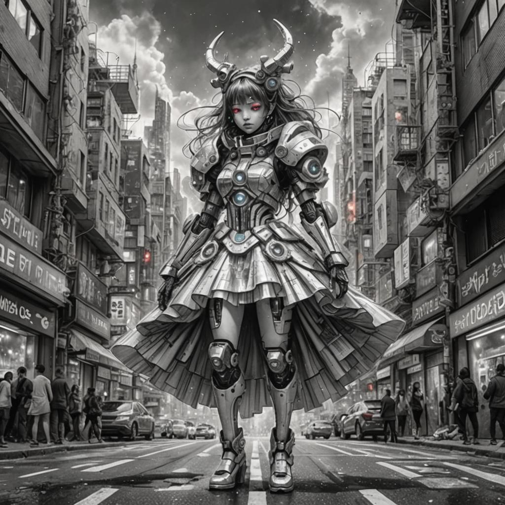 Dystopian Monochrome City with Magical Girl: Selective Color...