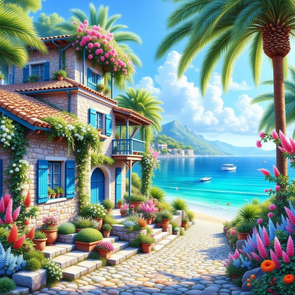 Flower-Covered Seaside House With Mediterranean Charm