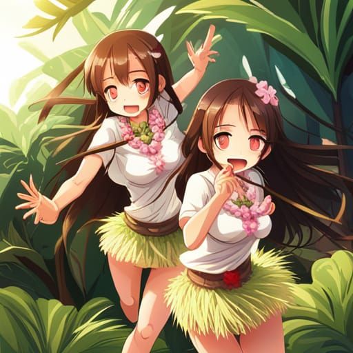 Hula Dancers in Anime Style