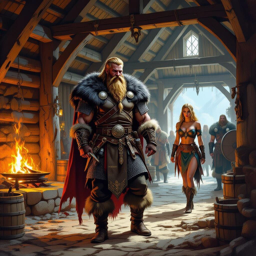Viking Warrior in Nordic Longhouse: Medieval Realism