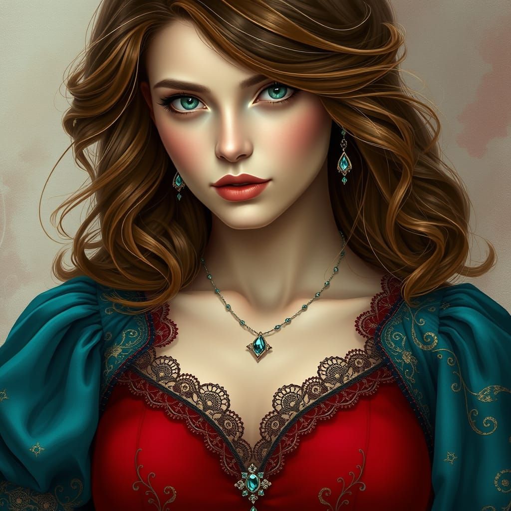 Ethereal Portrait of a Regal Woman in Dreamy, Watercolor-Ins...