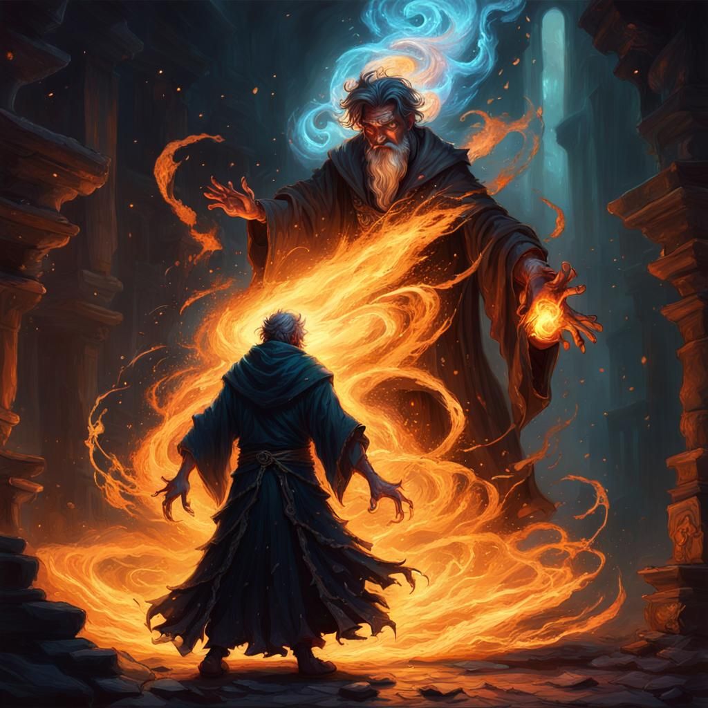 Powerful Sorcerer Casting Spells in the Dark