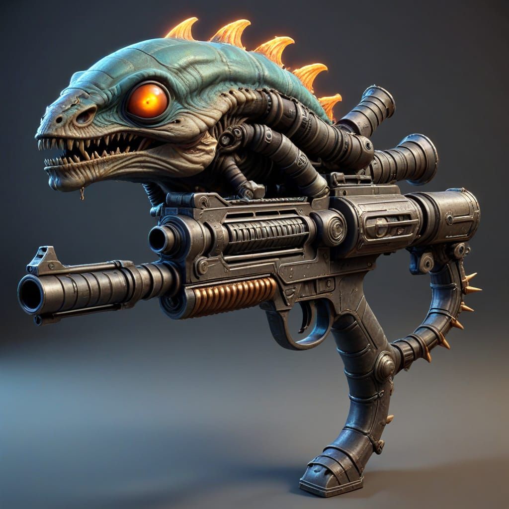 Cyberpunk-Style Alien Light Machine Gun in a Futuristic Aest...