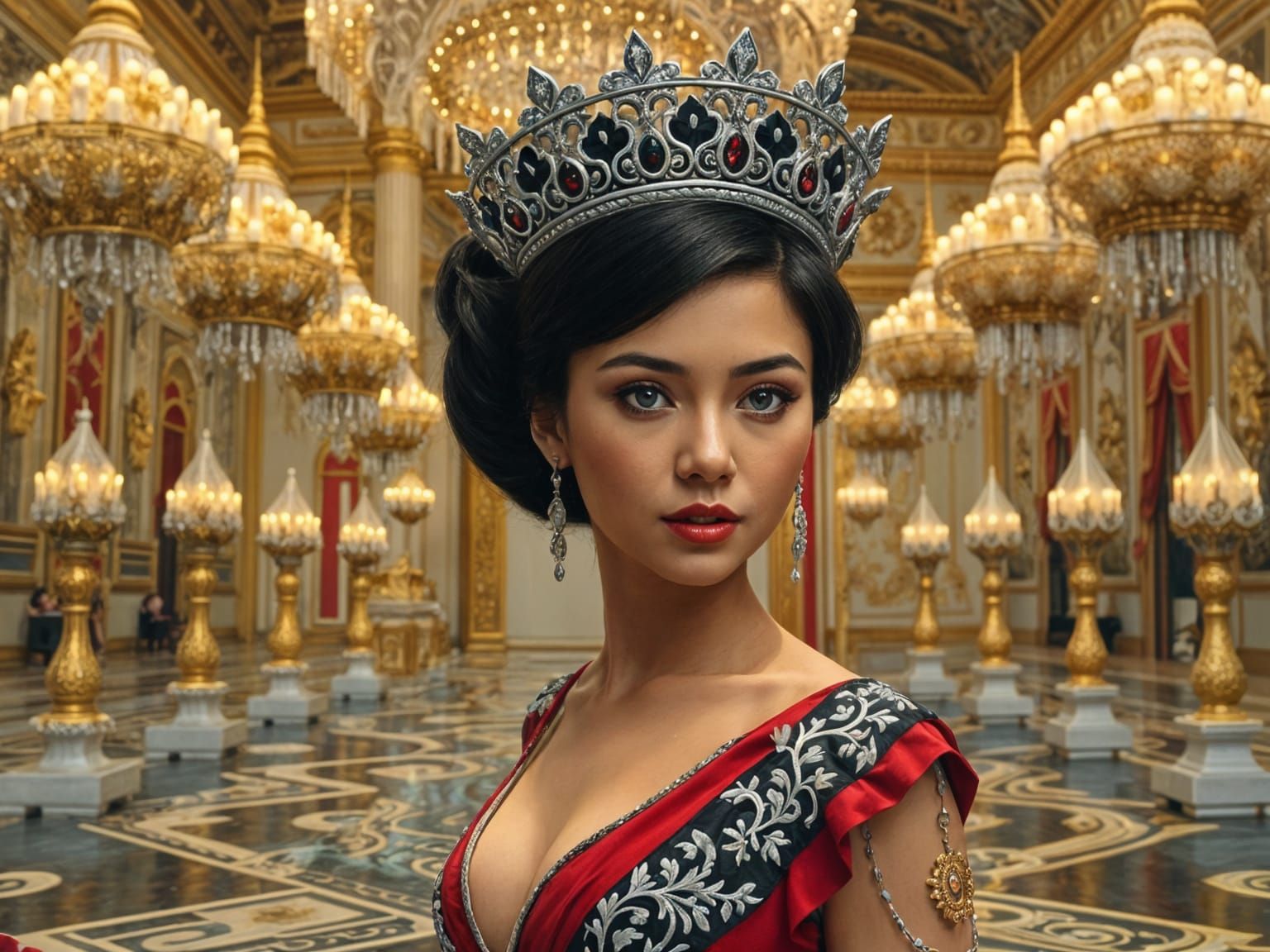Thai Empress in Regal Splendor with Silver Crown and Rubies