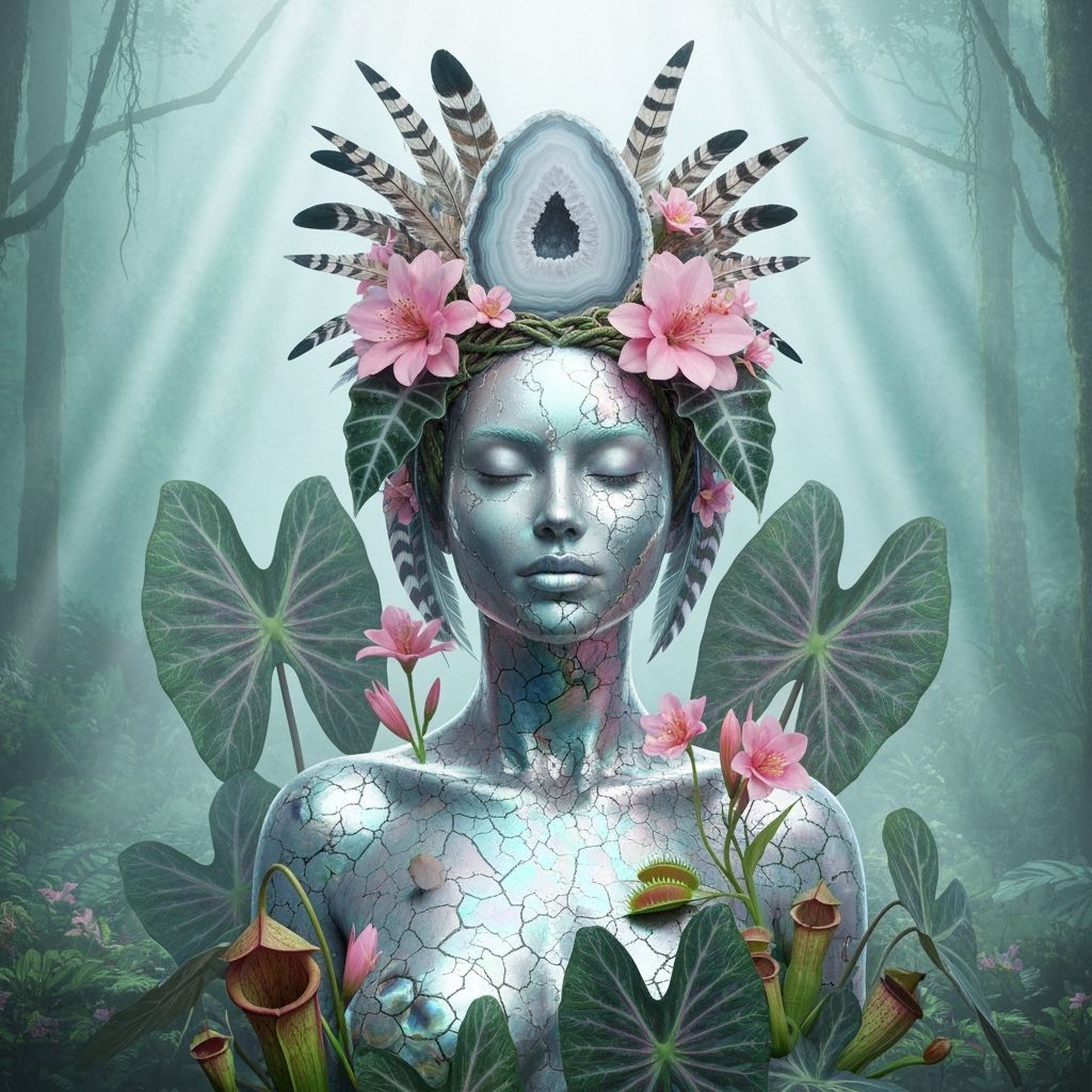 Serene Abalone Sculpture in Lush Rainforest