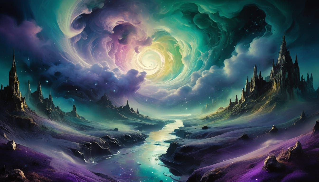 Surreal Oil Painting of Dreamlike Figure in Fantastical Land...