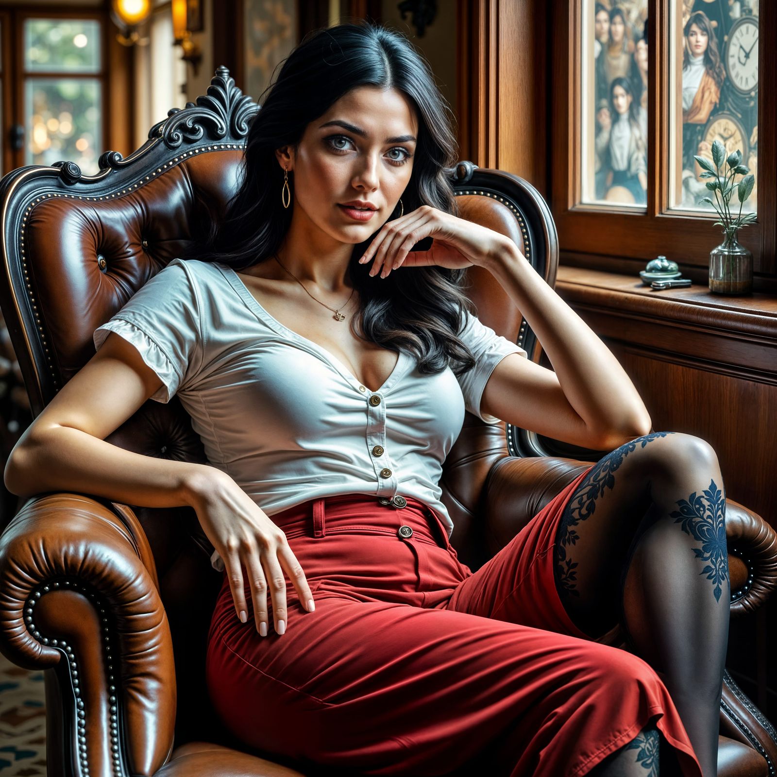 Woman Reclining in Armchair with Lace Stockings