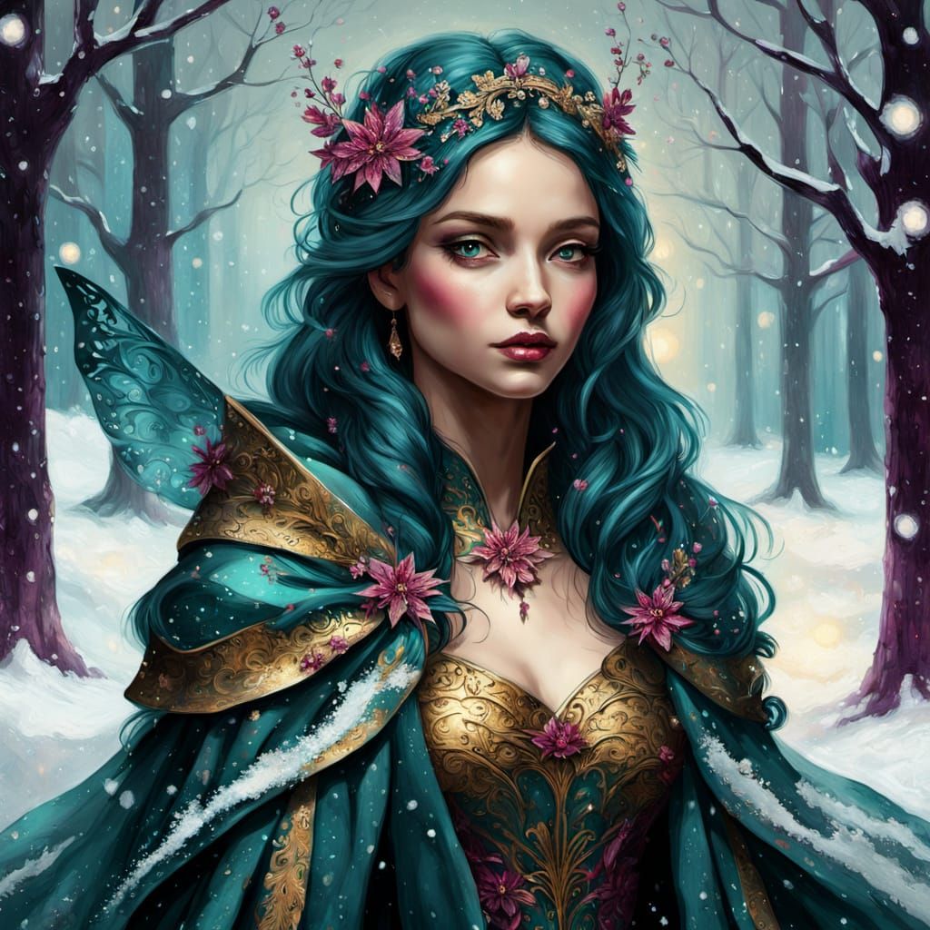 Fairy Queen in Snow: Impasto Oil Painting